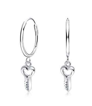 Heart Key Designed Silver Hoop Earring HO-2534